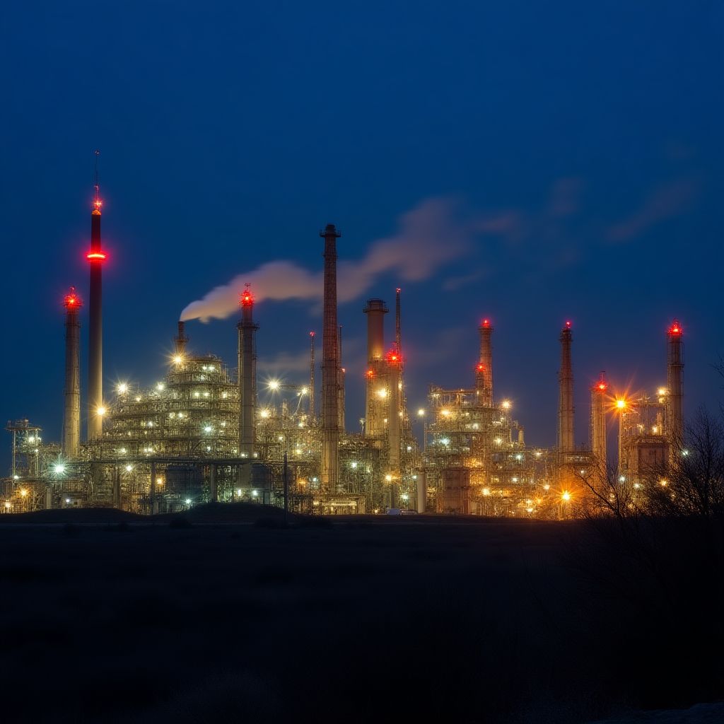 Infraestructura energética boliviana nocturna